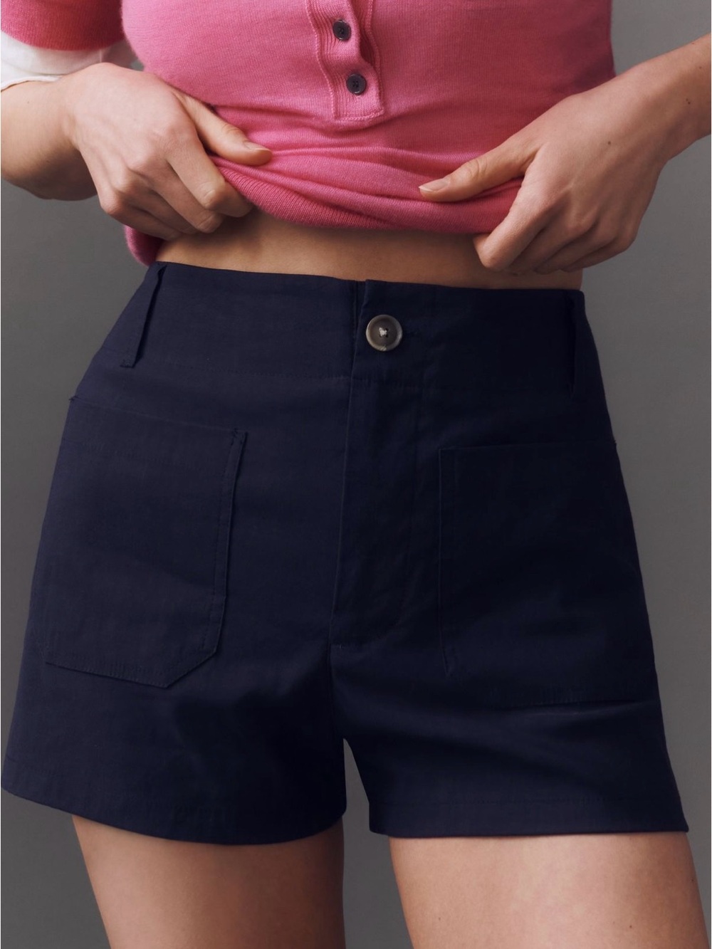 Maeve Navy High-Waist Patch Pocket Shorts